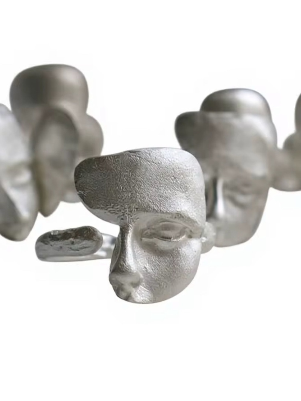Abstract Sculptural Silver Face Ring